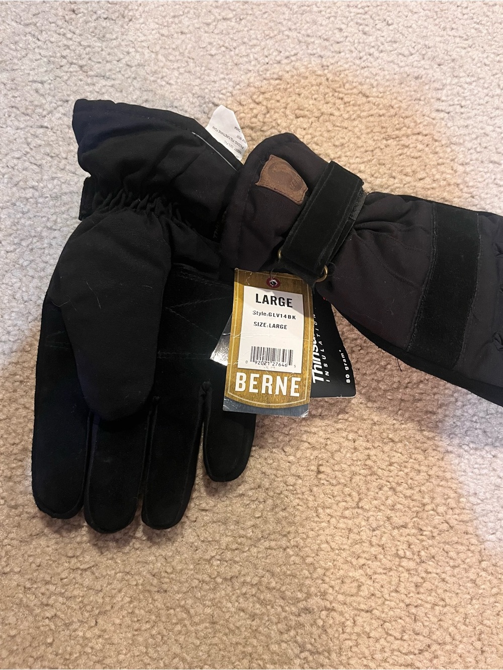 Men's Black Insulated Winter work Gloves - Large nwt